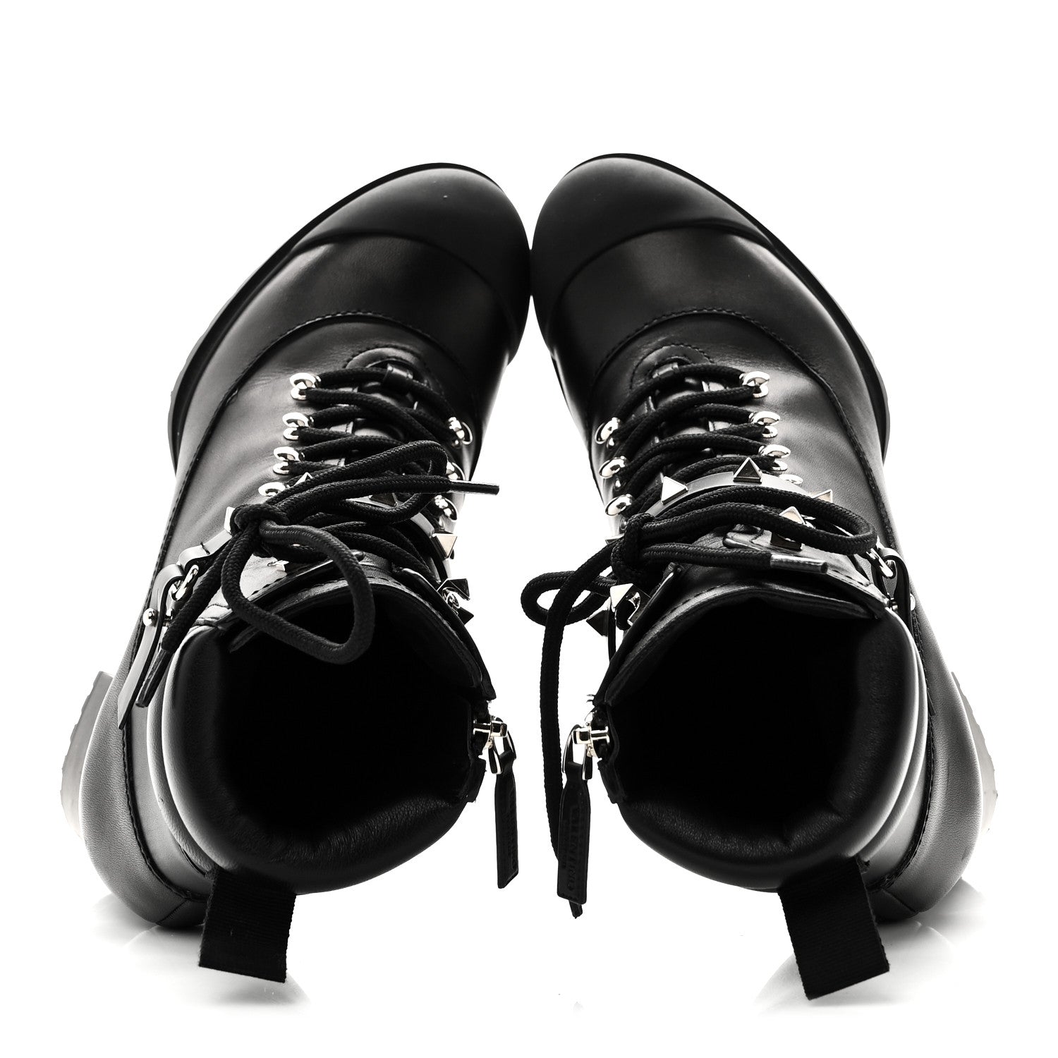 Valentino Garavani Calfskin Rockstud Cap Toe Combat Boots 37 Black 5 of 9