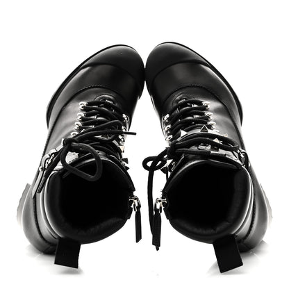 Valentino Garavani Calfskin Rockstud Cap Toe Combat Boots 37 Black 5 of 9
