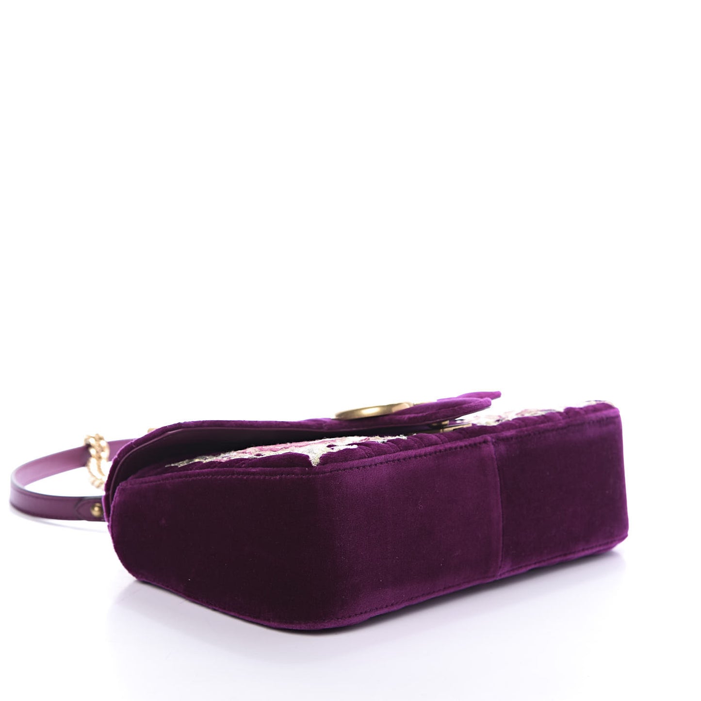 Velvet Matelasse Embroidered Small GG Marmont Shoulder Bag Fuchsia Violet Cyclamen