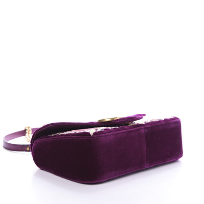 Gucci Velvet Matelasse Embroidered Small GG Marmont Shoulder Bag Fuchsia Violet Cyclamen 4 of 10
