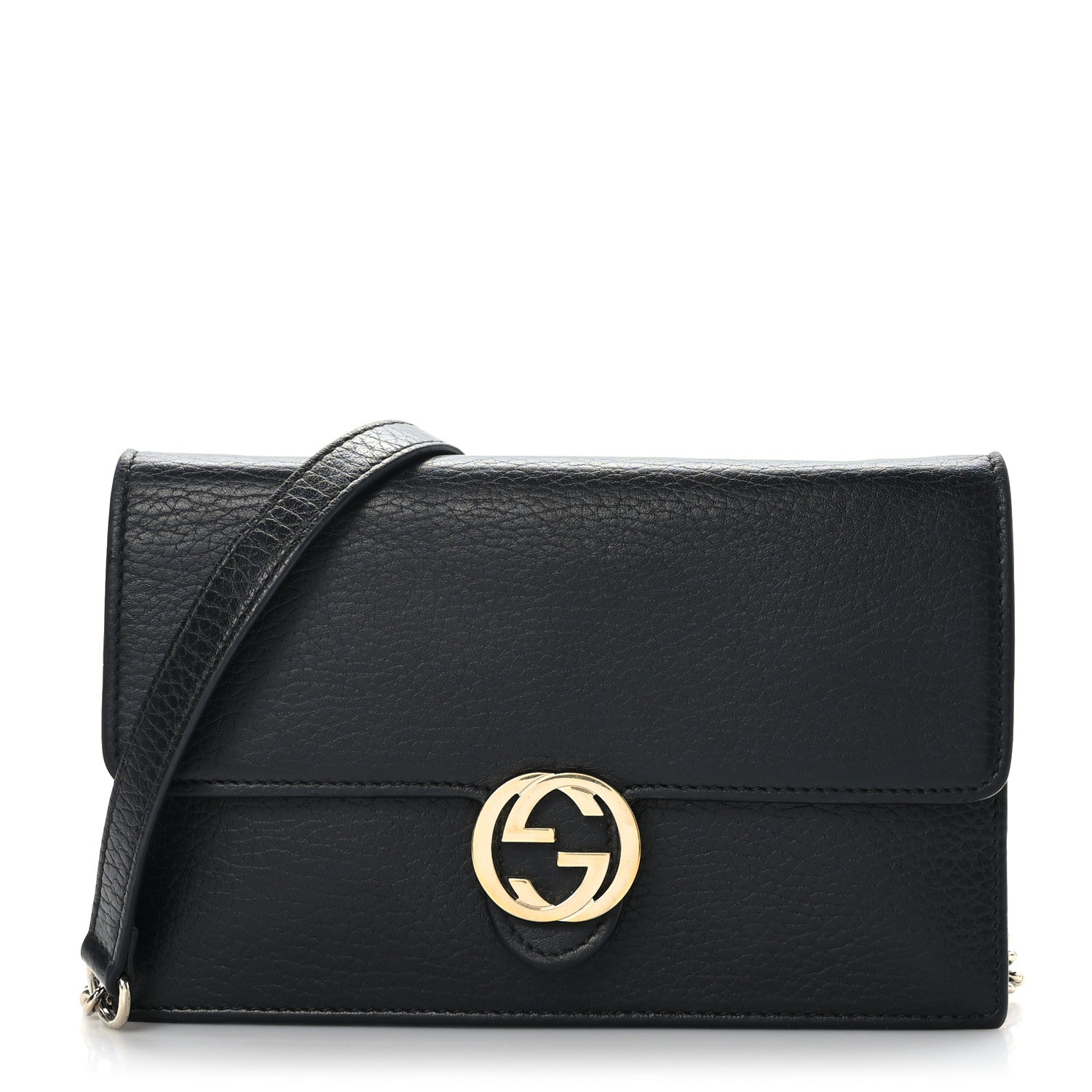 Gucci Dollar Calfskin Interlocking G Chain Wallet Black 1 of 8