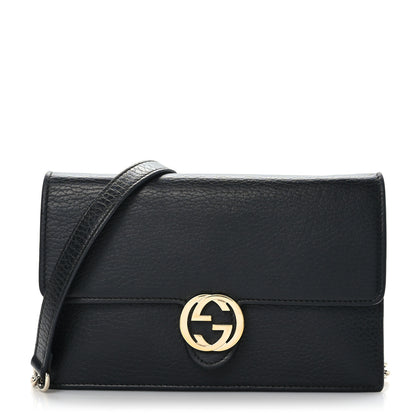 Gucci Dollar Calfskin Interlocking G Chain Wallet Black 1 of 8