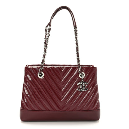 Chanel Patent Chevron Shopper Tote Burgundy 1 of 10