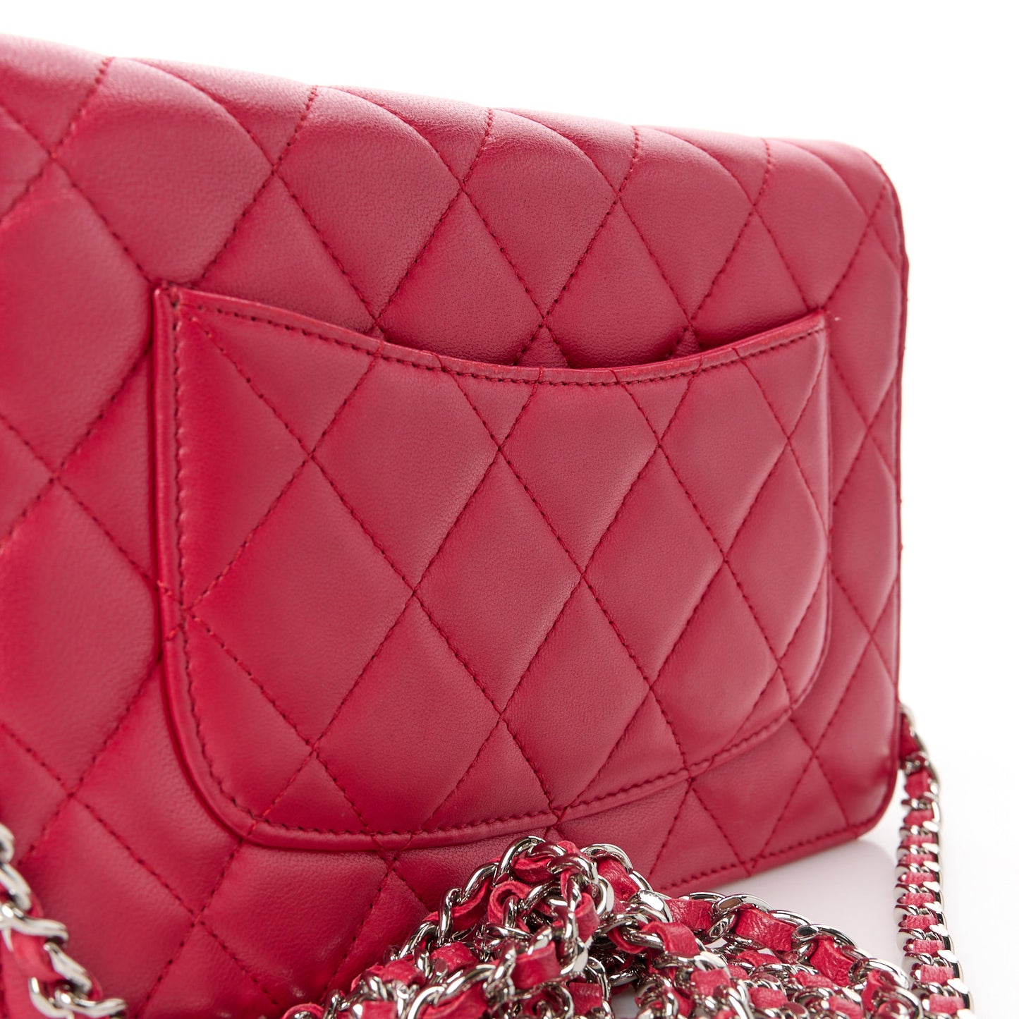 Lambskin Quilted Wallet On Chain WOC Dark Pink