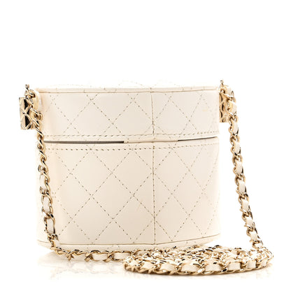 Chanel Lambskin Quilted Round Mini Vanity Case With Chain White 3 of 11