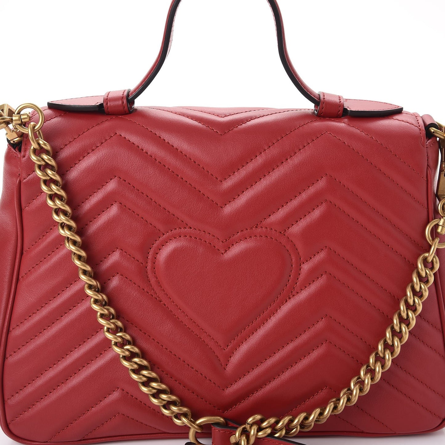 Calfskin Matelasse Small GG Marmont Top Handle Shoulder Bag Hibiscus Red