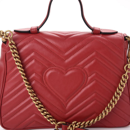 Gucci Calfskin Matelasse Small GG Marmont Top Handle Shoulder Bag Hibiscus Red 5 of 9