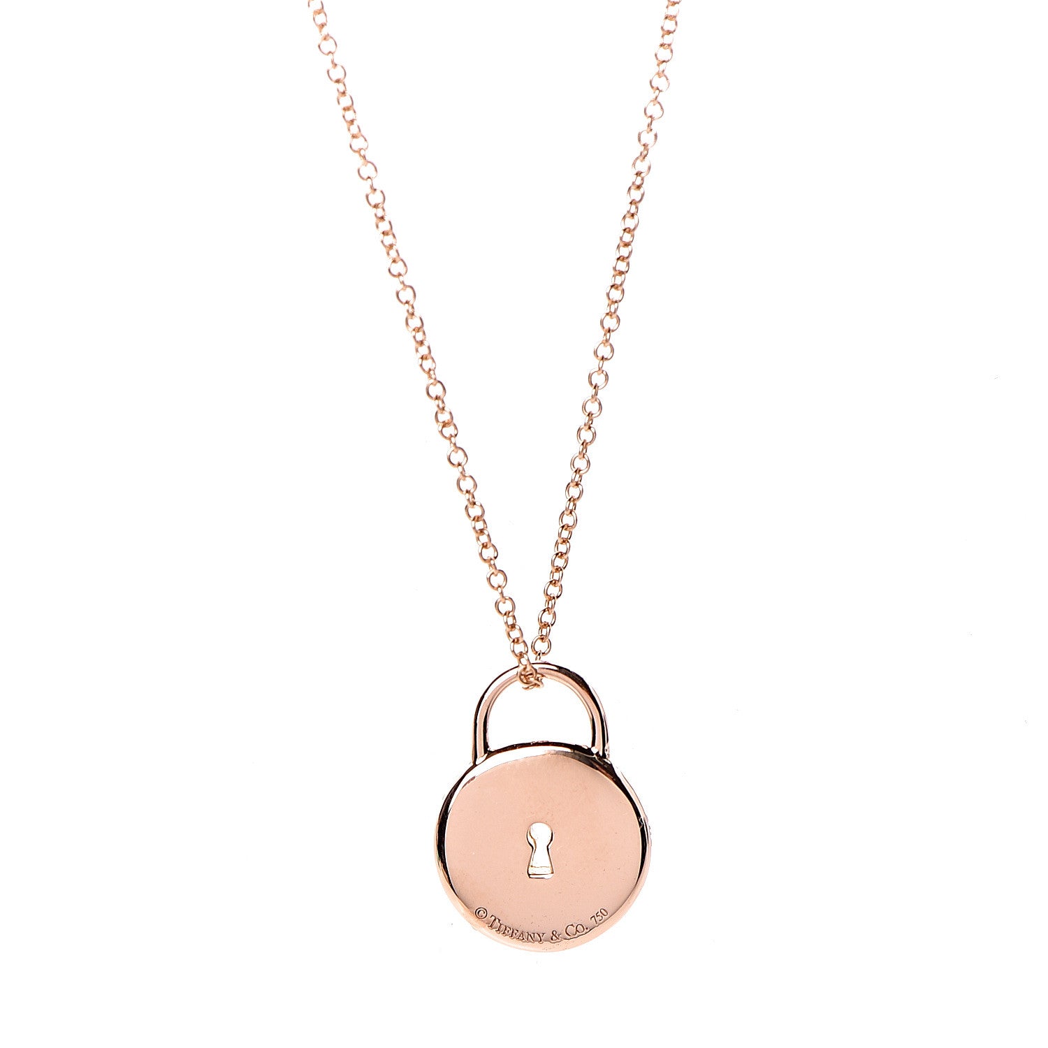 Tiffany 18K Rose Gold Diamond Lock Pendant Necklace 6 of 7