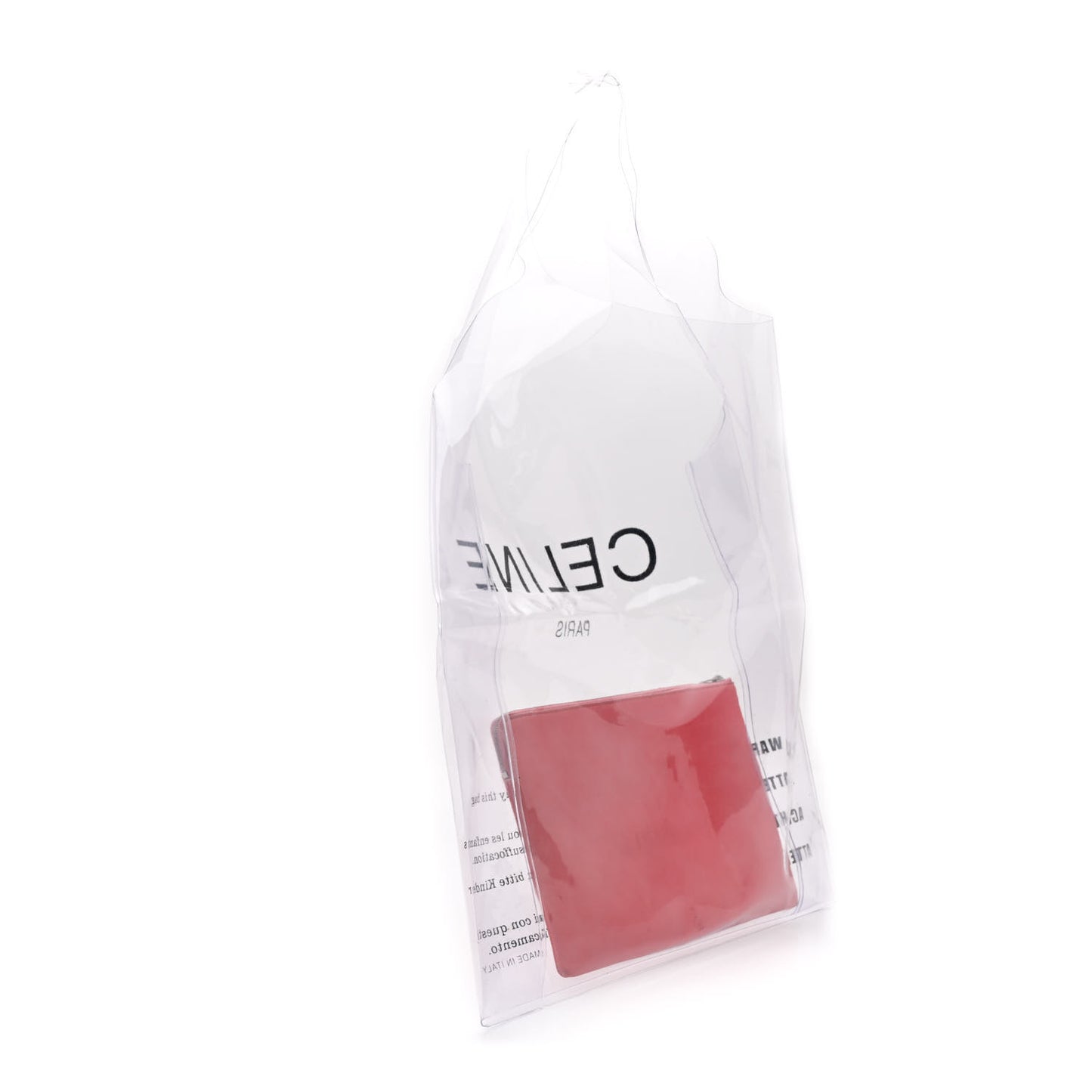 Plastic Bag with Cloudy Lambskin Solo Zip Pouch Clutch Pink