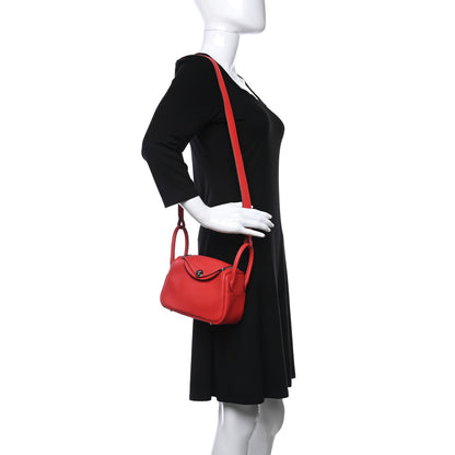 Hermes Taurillon Clemence Mini Lindy 20 Rouge Tomate 2 of 13