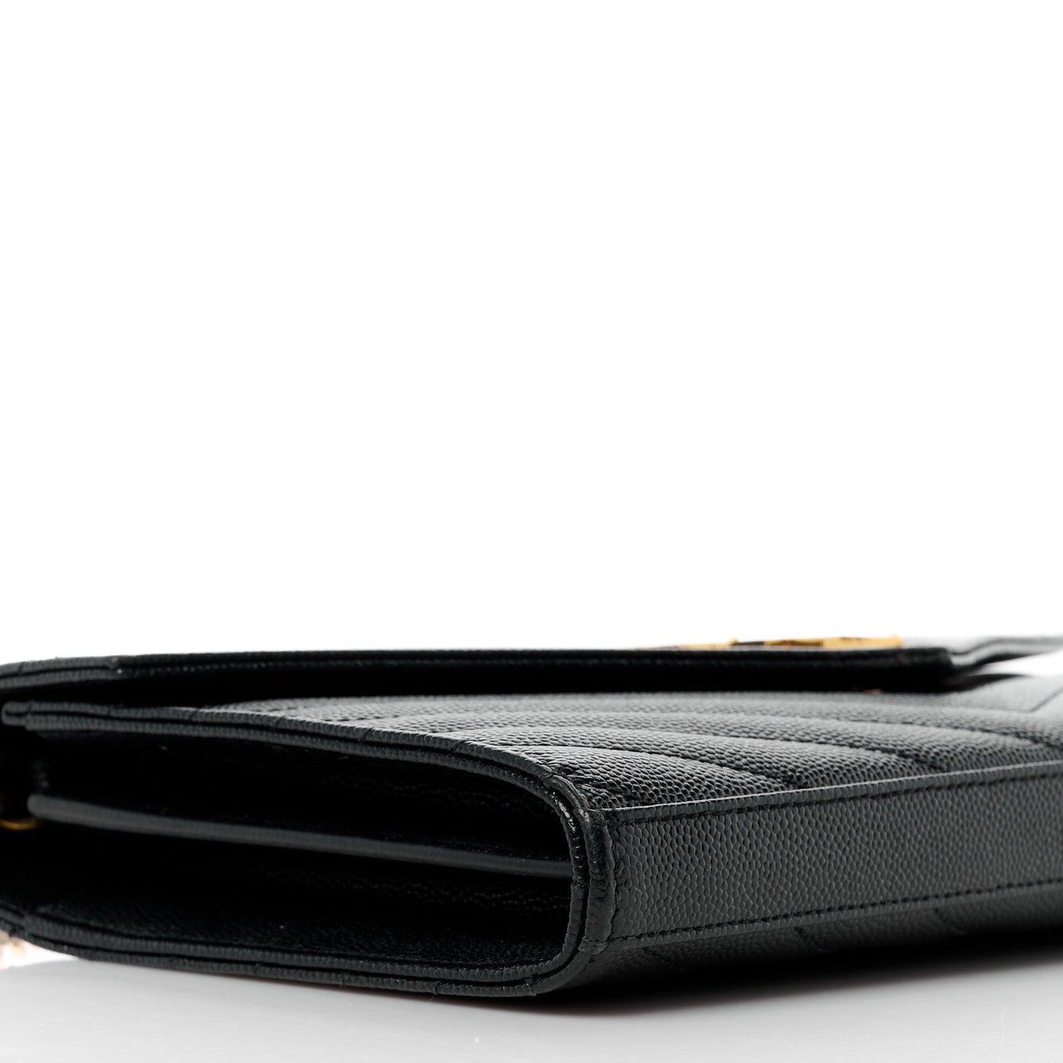 Saint Laurent Grain De Poudre Matelasse Chevron Monogram Chain Wallet Black 9 of 11
