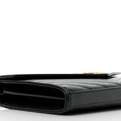 Saint Laurent Grain De Poudre Matelasse Chevron Monogram Chain Wallet Black 9 of 11