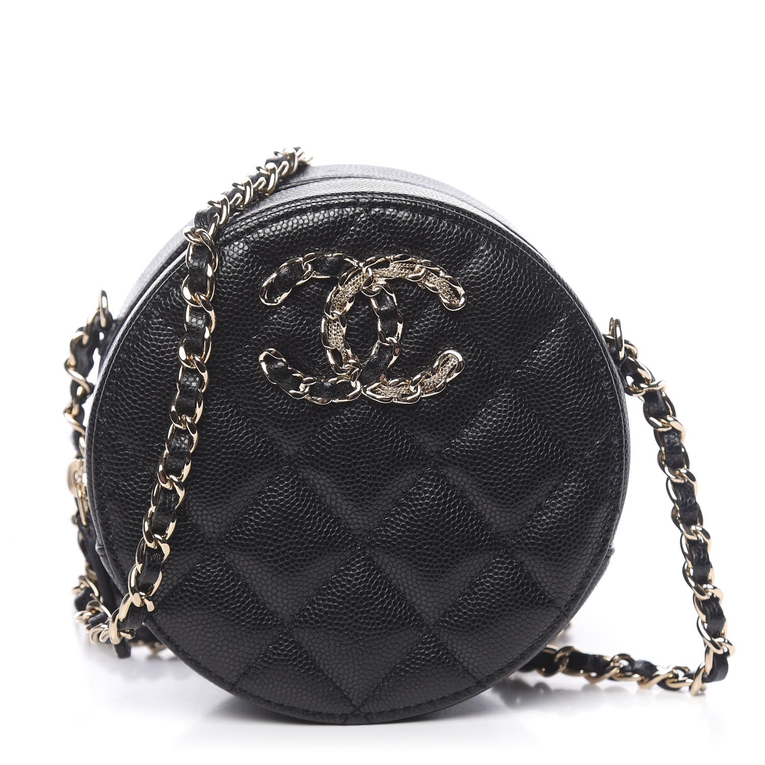 Chanel Caviar Quilted French New Wave Round Clutch With Chain Black 1 of 10
