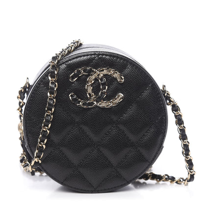 Chanel Caviar Quilted French New Wave Round Clutch With Chain Black 1 of 10