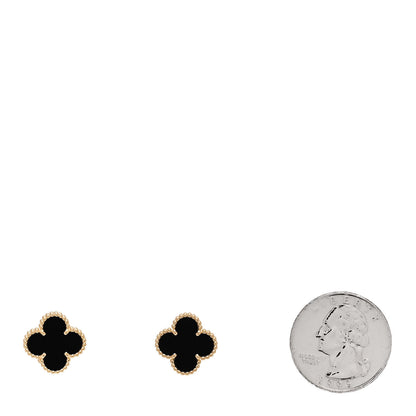 Van Cleef & Arpels 18k Yellow Gold Black Onyx Vintage Alhambra Earrings 2 of 4