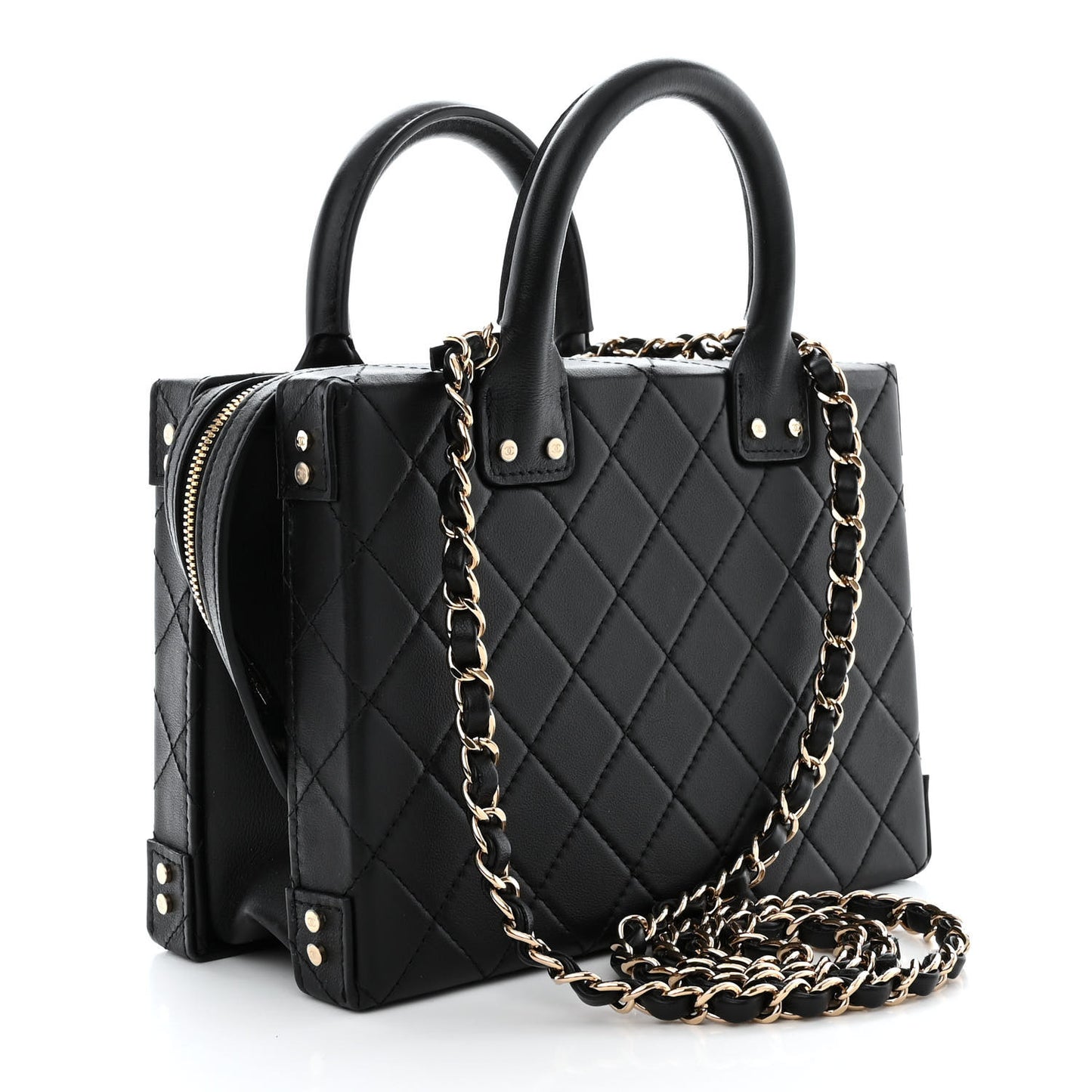 Calfskin Quilted Studded Square Vanity Case Black