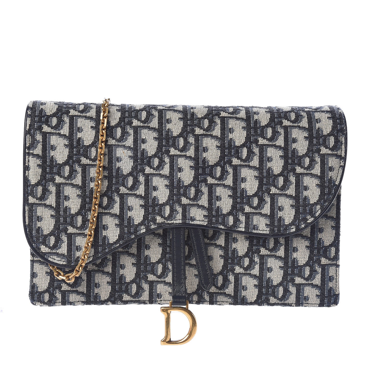 Christian Dior Oblique Saddle Chain Pouch Blue 1 of 9