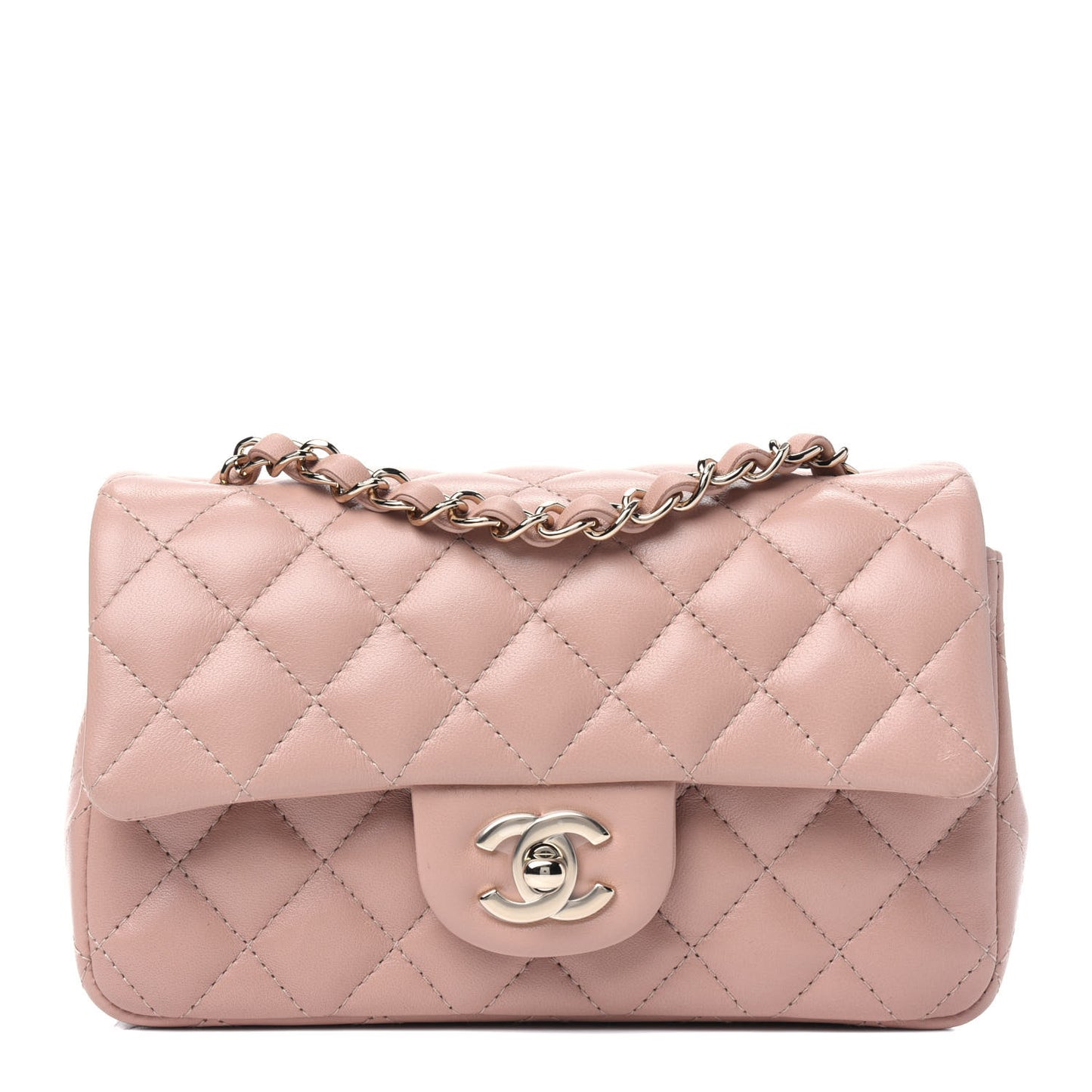 Lambskin Quilted Mini Rectangular Flap Beige