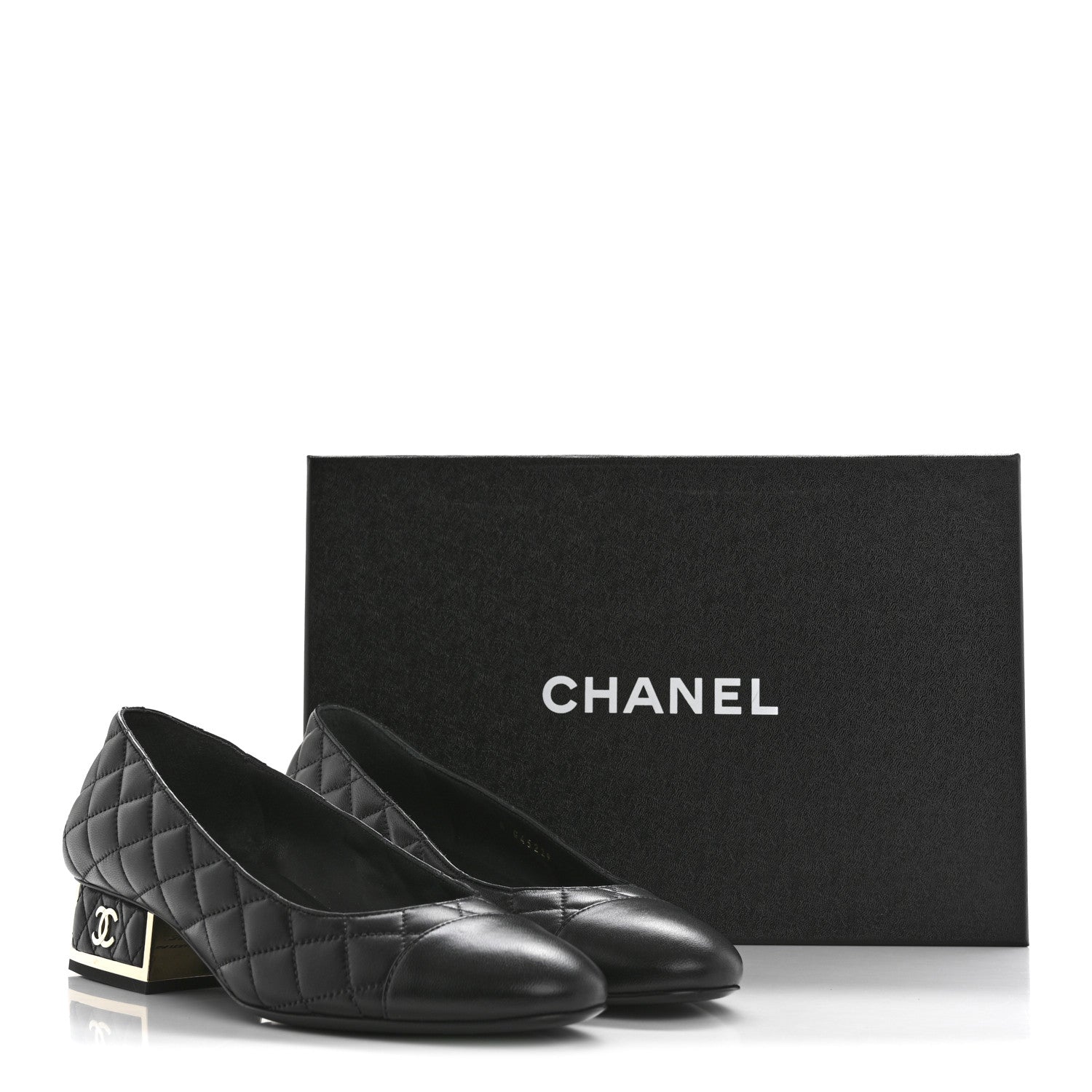 Chanel Lambskin Quilted CC Cap Toe Low Heel Pumps 38 Black 10 of 10