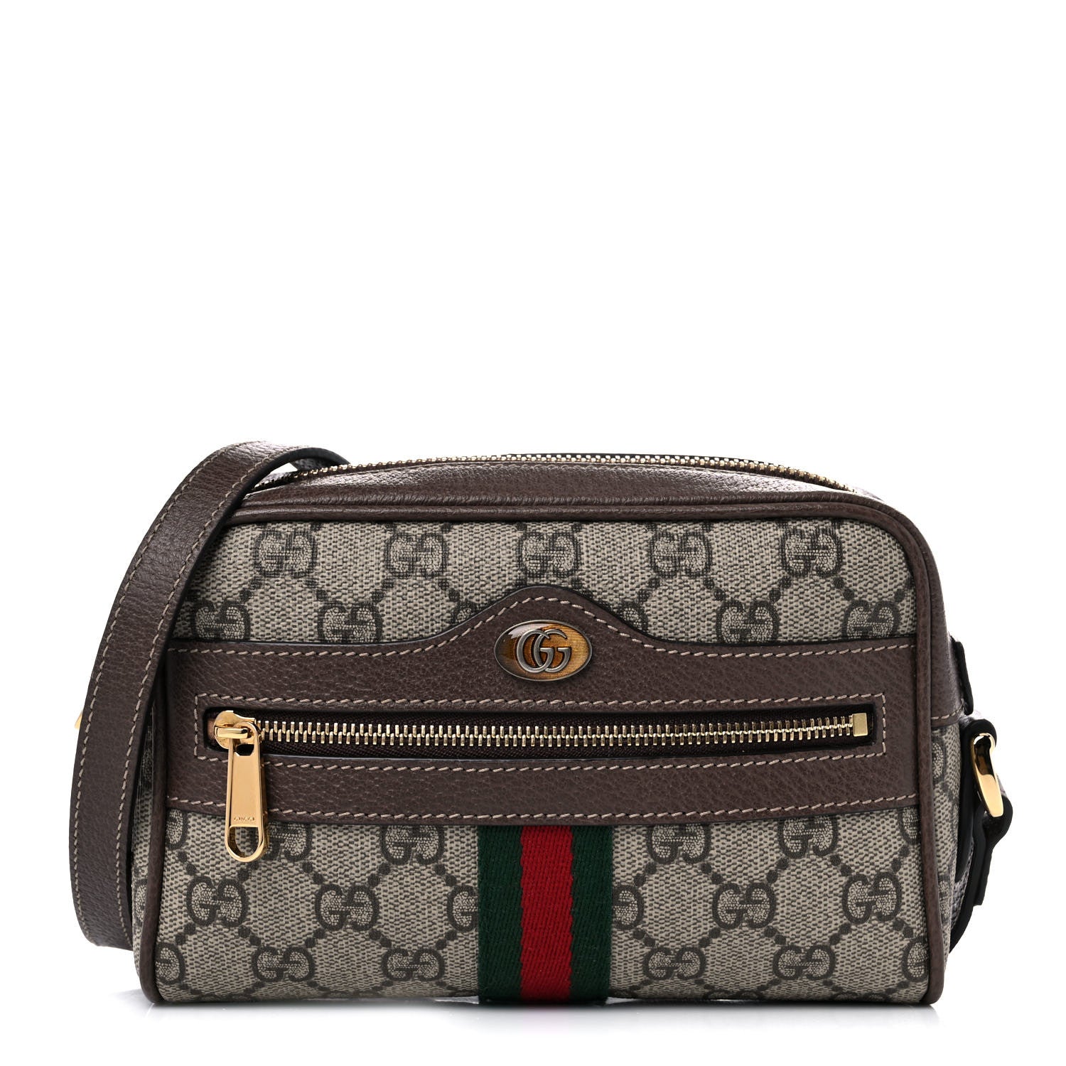 Gucci GG Supreme Monogram Web Mini Ophidia Shoulder Bag Brown 1 of 12