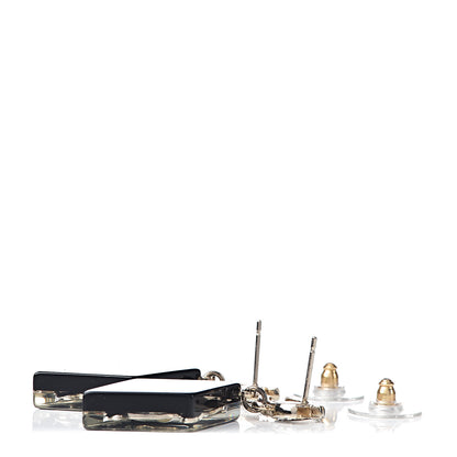 Chanel Resin Crystal Spoon Brasserie CC Drop Earrings Black White 3 of 5
