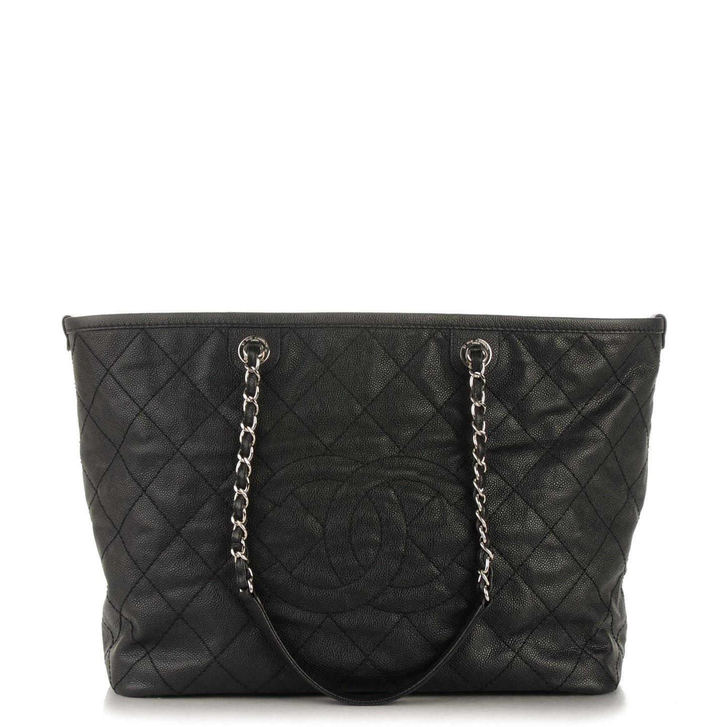 Grained Calfskin Quilted Large Daily Tote Black