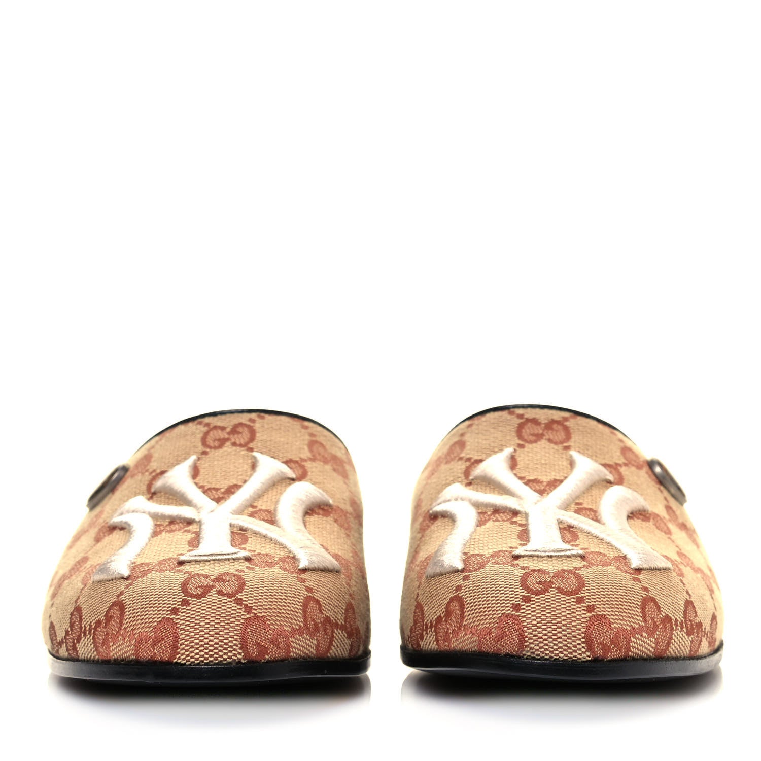 Gucci X MLB Monogram NY Yankees Embroidered Womens GG Slippers 38.5 Beige Ruggine 2 of 8
