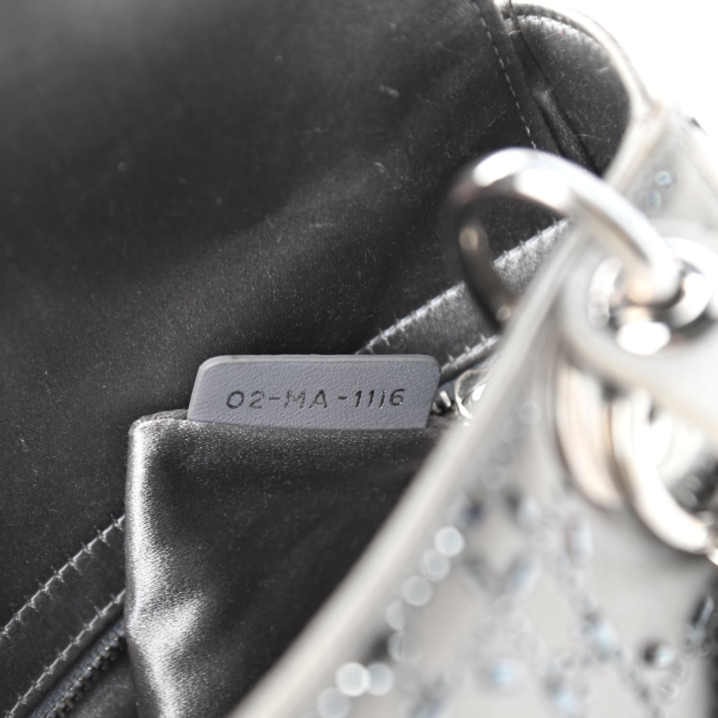 Satin Crystal Cannage Mini Lady Dior Gray