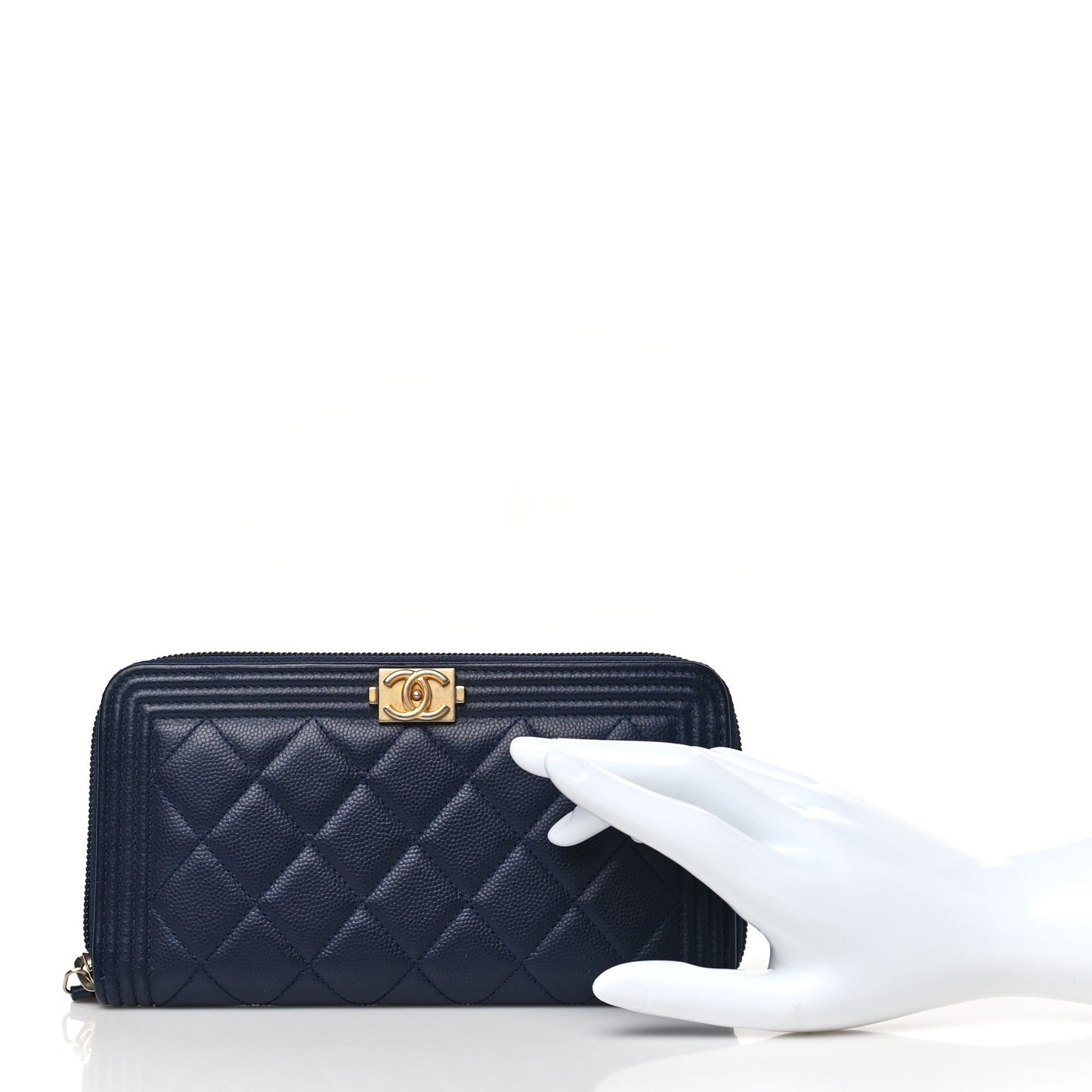Caviar Quilted Boy Long Zip Around Wallet Navy