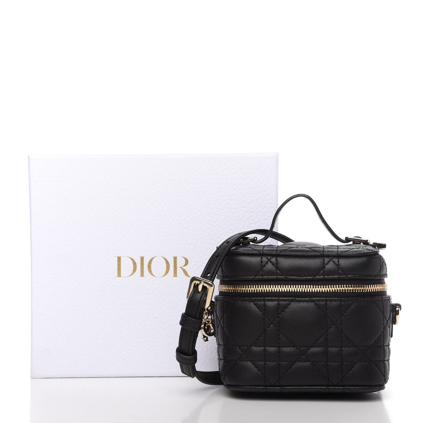 Lambskin Cannage Micro Lady Dior Vanity Case Black