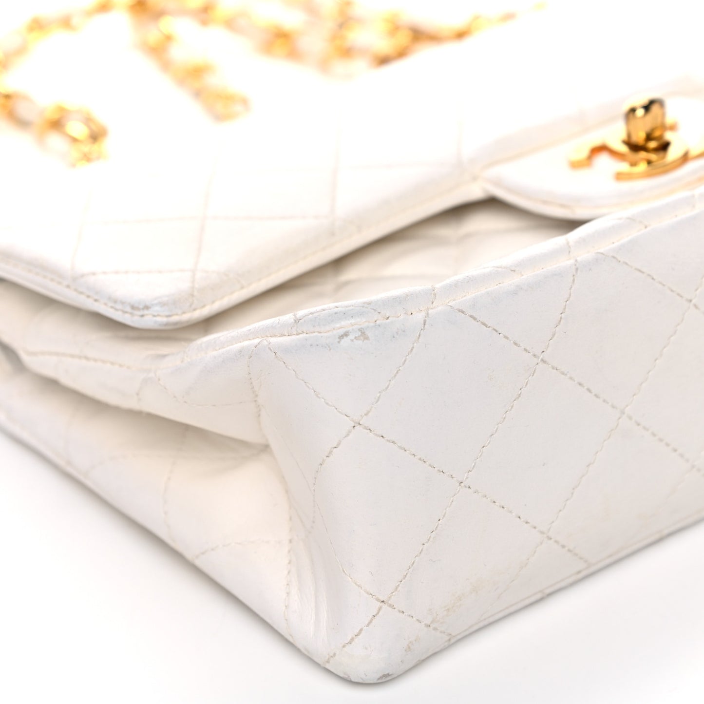 Lambskin Quilted Small Double Flap White
