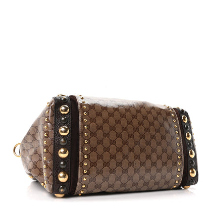 Gucci Crystal Monogram Studded Large Babouska Boston Dark Brown 4 of 10