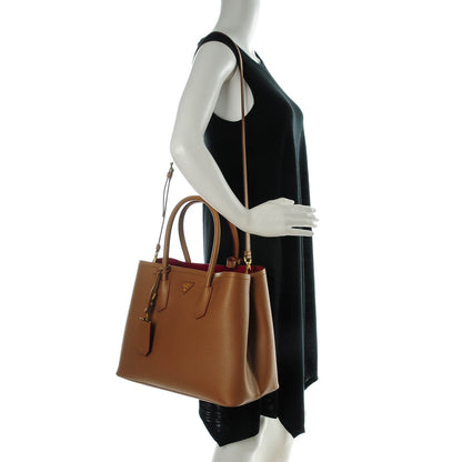 Prada Saffiano Cuir Medium Double Bag Caramel Fuoco 2 of 6