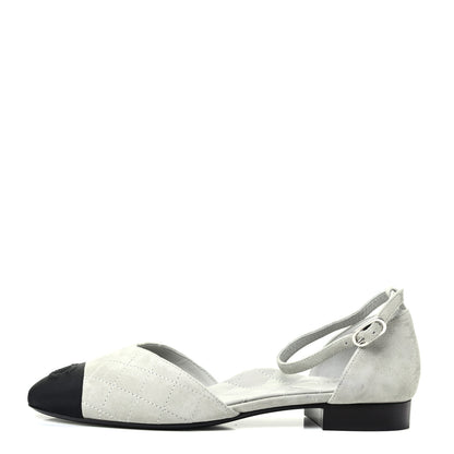 Chanel Suede Grosgrain Cap Toe CC Ankle Strap Sandals 39 Gray 1 of 8