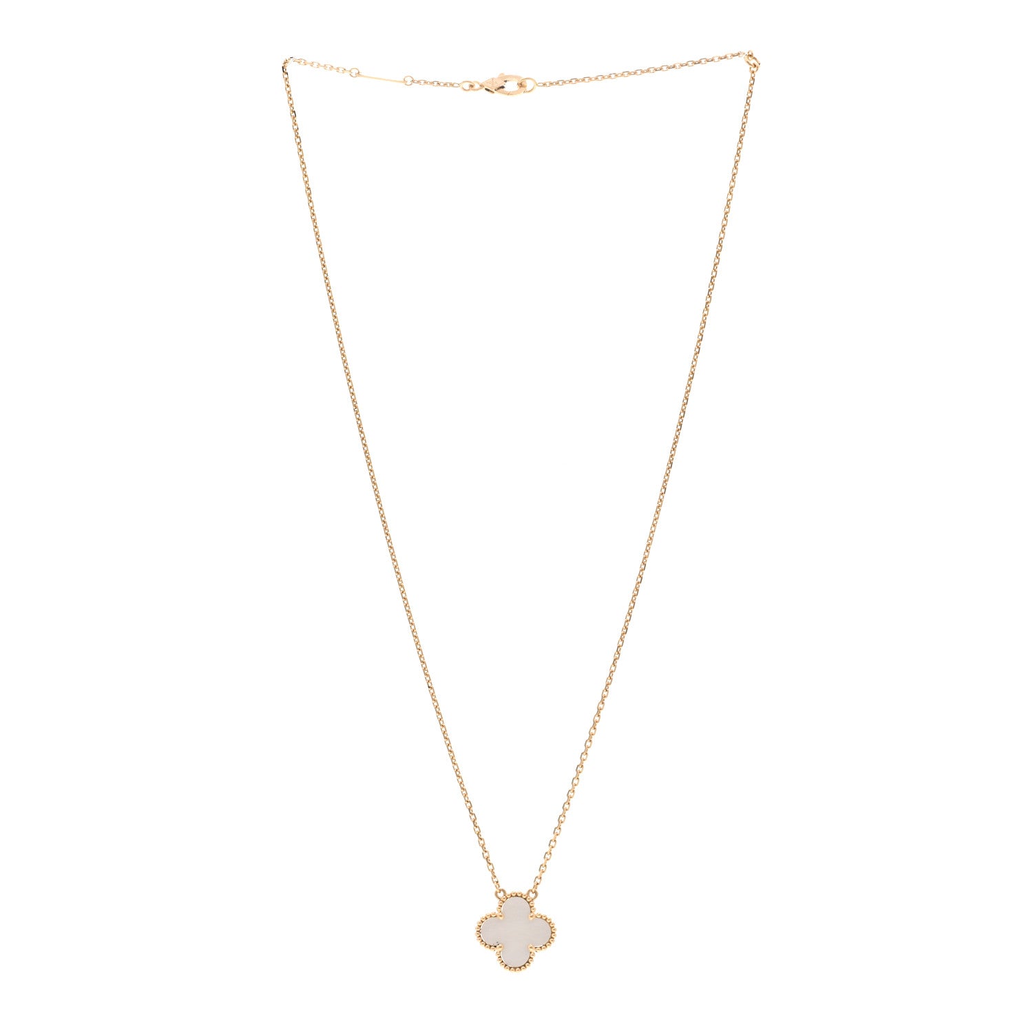 Van Cleef & Arpels 18K Yellow Gold Mother of Pearl Vintage Alhambra Pendant Necklace 3 of 5