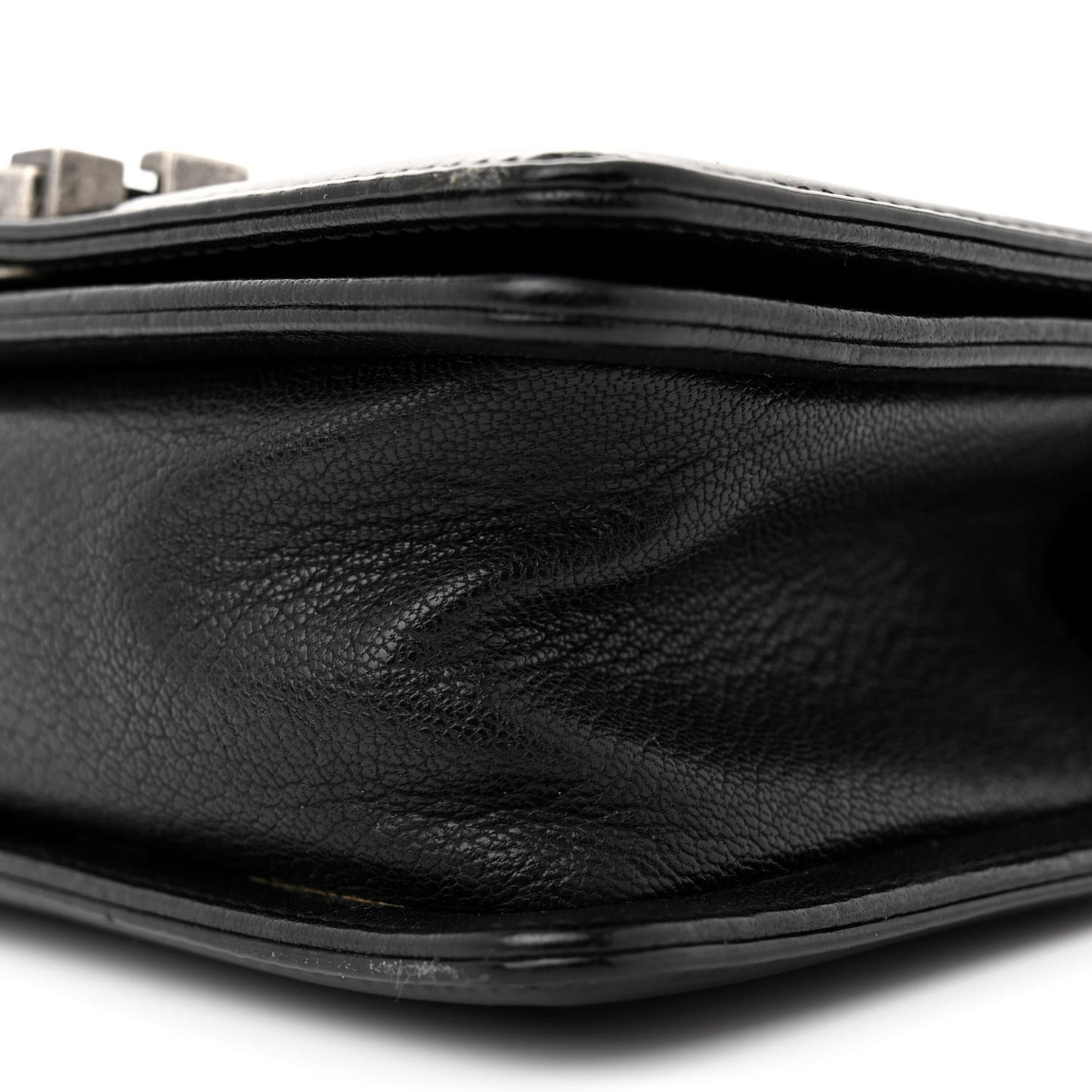 Goatskin Quilted Patent Small Duo Boy Flap Black