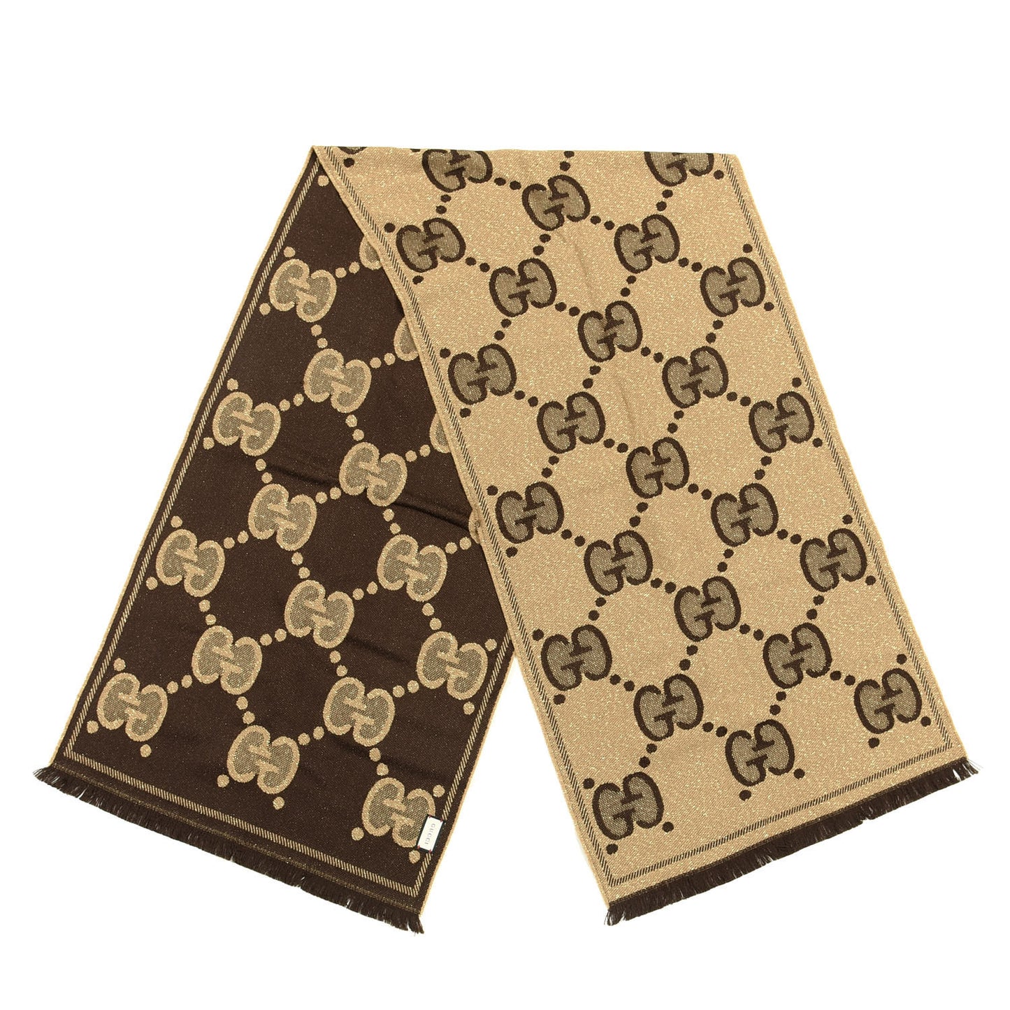 Wool Lame Jacquard Monogram Jumbo GG Lady Nest Lux Scarf Beige Dark Brown