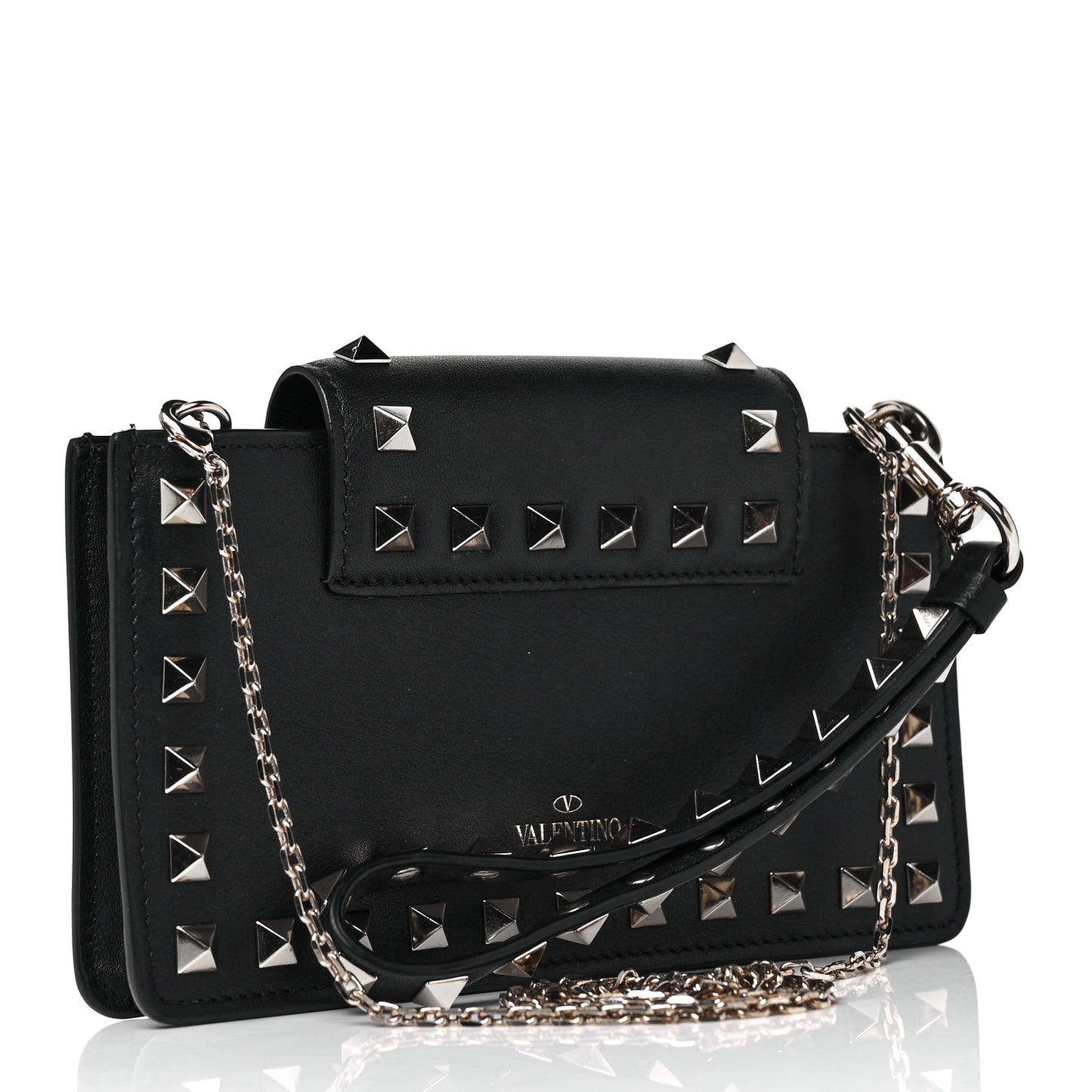 Calfskin Rockstud Phone Case With Chain Black