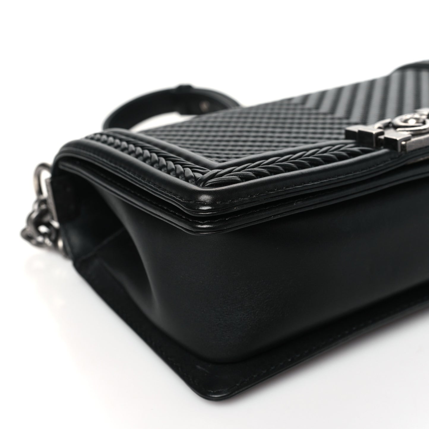 Calfskin Chevron Quilted Medium Braided Boy Flap Black