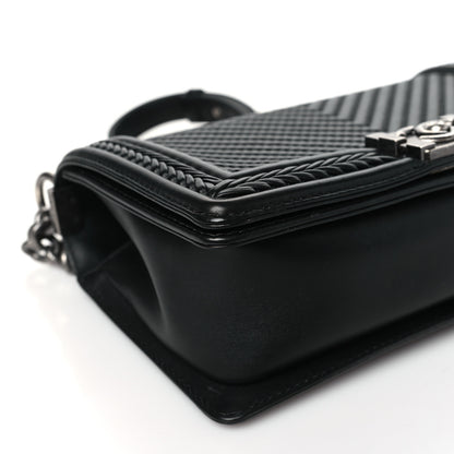 Chanel Calfskin Chevron Quilted Medium Braided Boy Flap Black 9 of 10