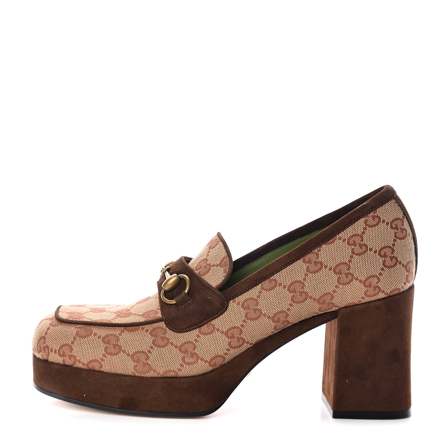 GG Monogram Suede Houdan Mid Heel Platform Loafers 40 Beige Ruggine Maroon