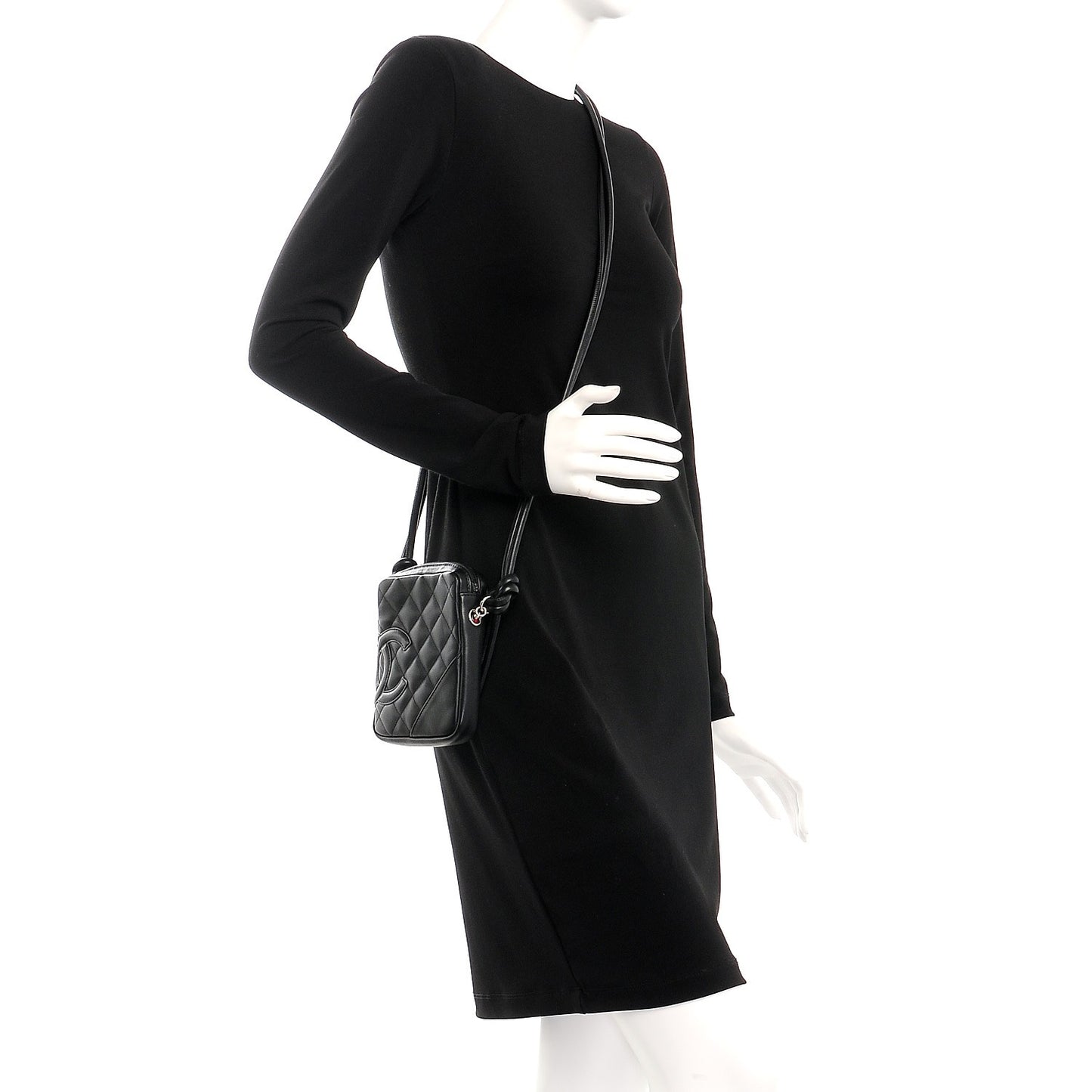 Calfskin Quilted Small Cambon Messenger Black
