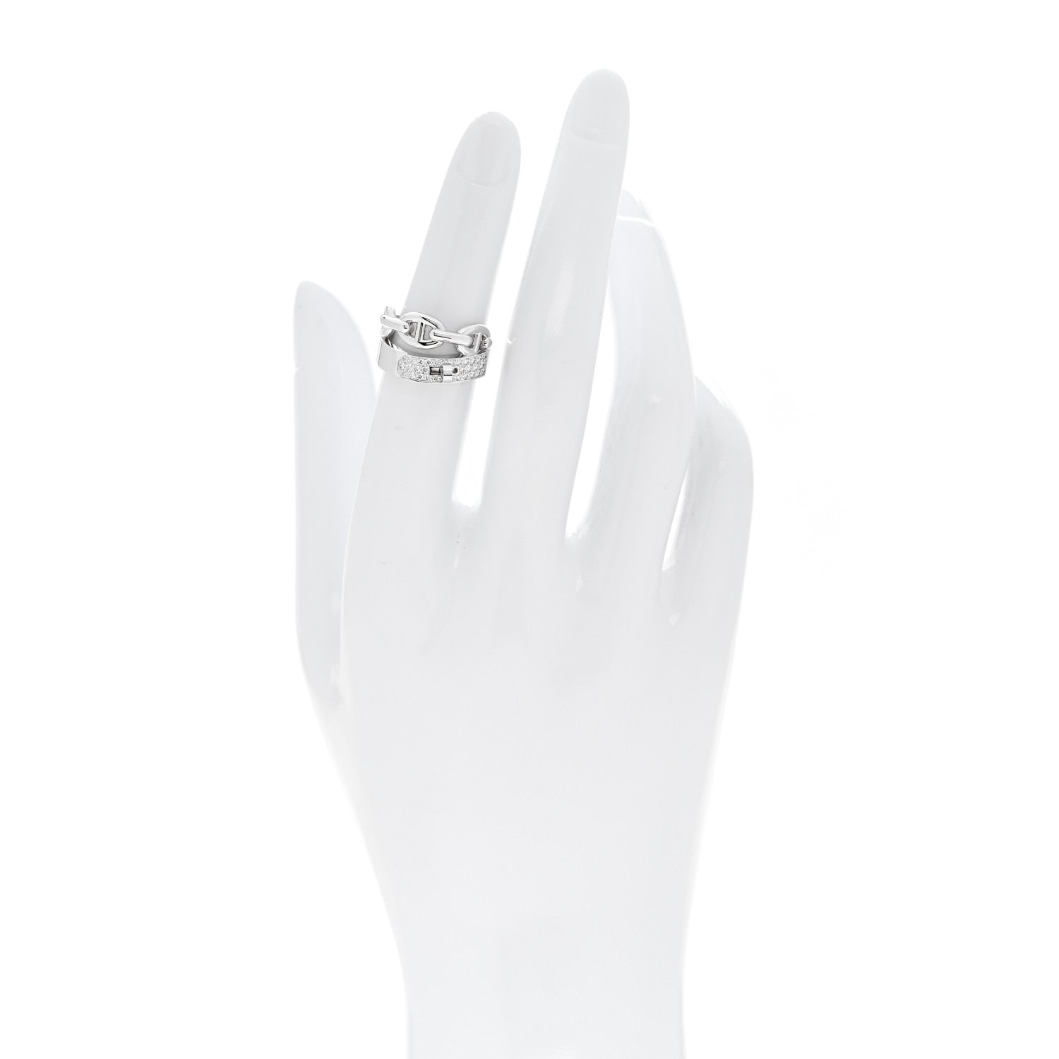 Hermes 18K White Gold Kelly Diamond Double Tour Chaine d'Ancre Pave Ring 50 5.5 2 of 4