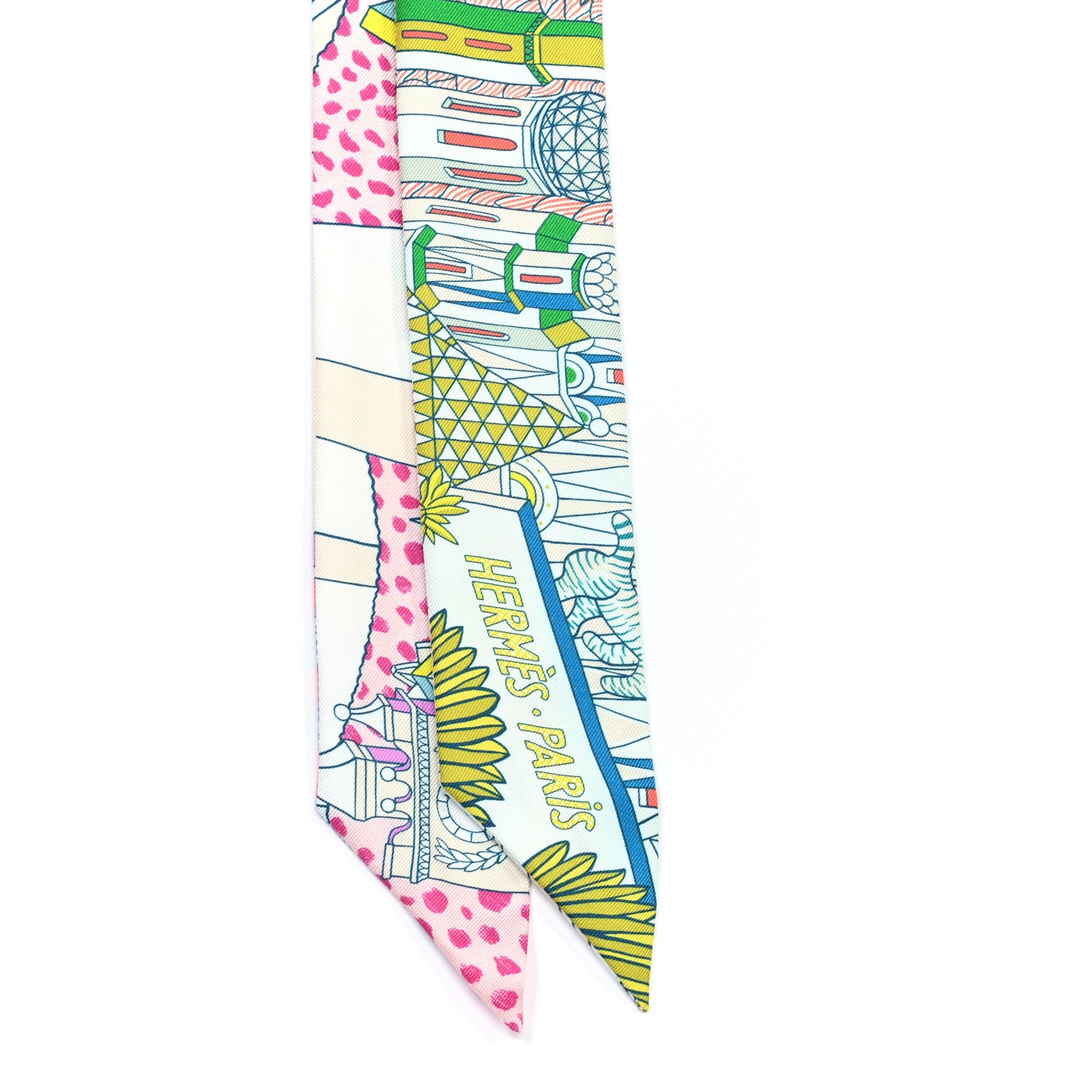 Hermes Silk Animapolis Twilly White Vert Rose 2 of 4