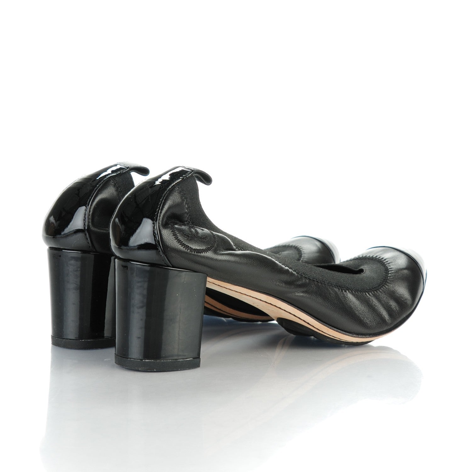Chanel Lambskin Patent CC Elastic Cap Toe Ballerina Pumps 38.5 Black 4 of 7