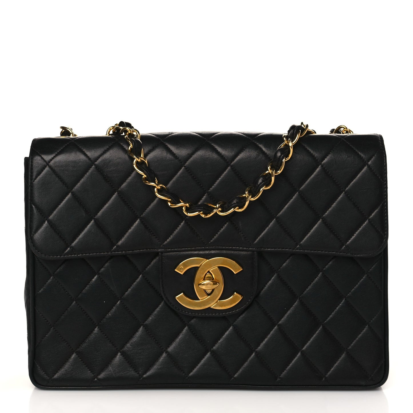 Lambskin Quilted Jumbo Single Flap Black