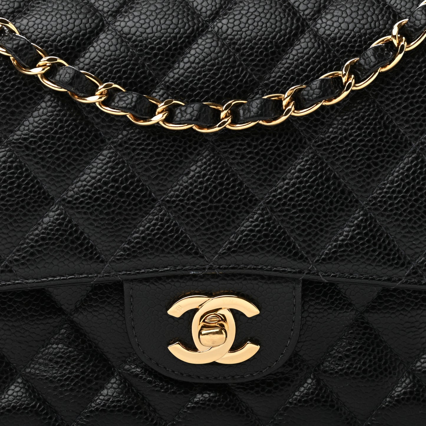 Caviar Quilted Medium Double Flap Black