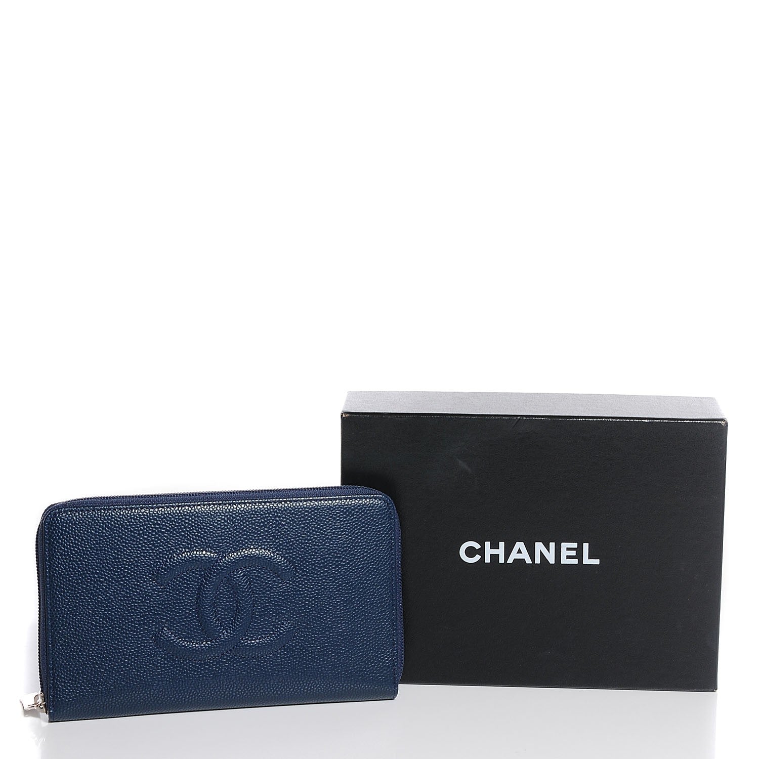Chanel Caviar Large Timeless CC Zip Around Wallet Navy Blue 9 of 9