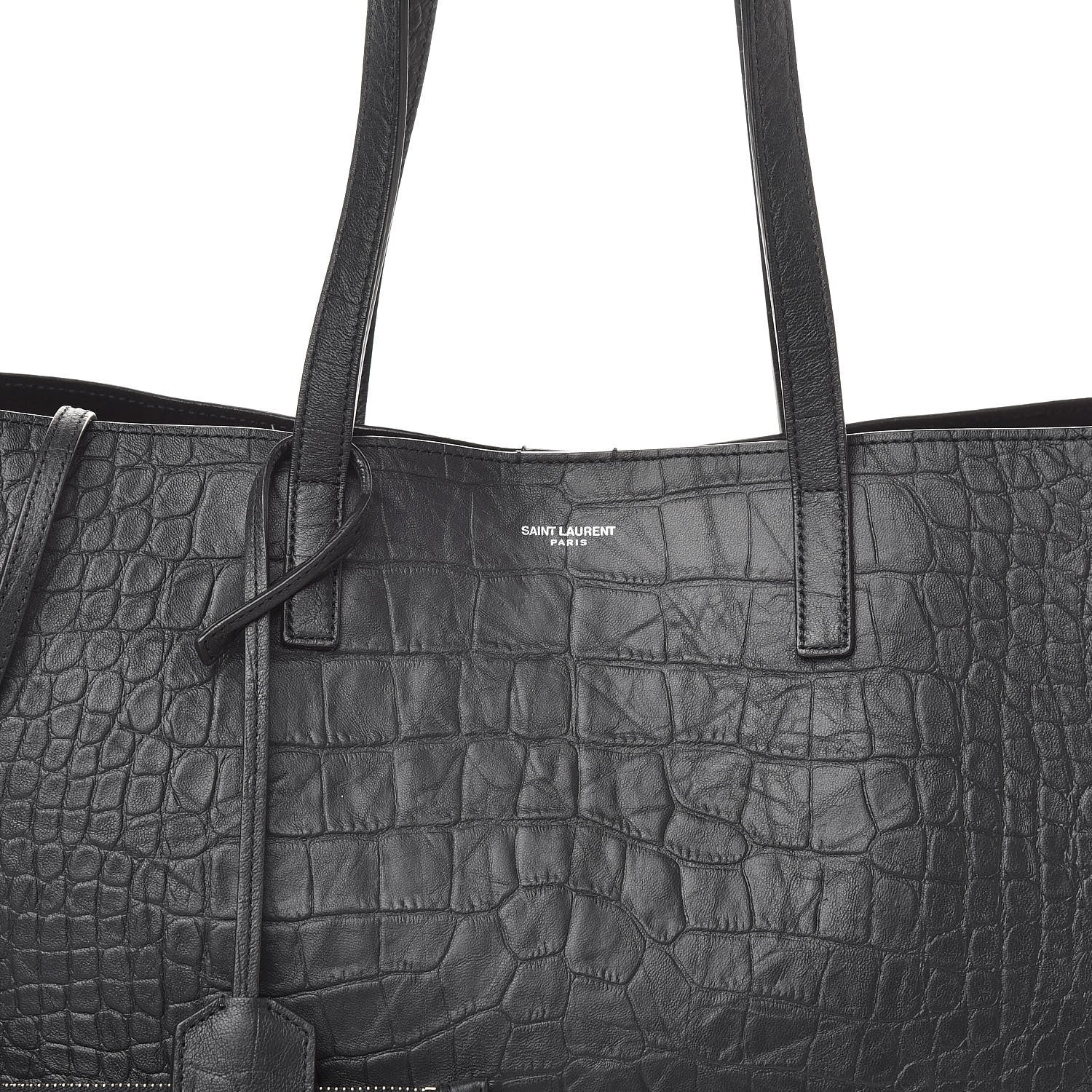 Saint Laurent Calfskin Crocodile Embossed Large Shopper Tote Black 8 of 10