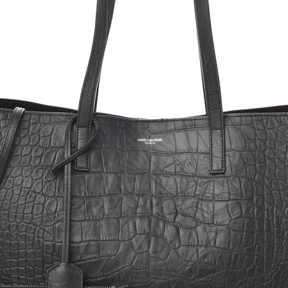 Saint Laurent Calfskin Crocodile Embossed Large Shopper Tote Black 8 of 10